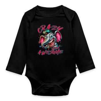 Style de bande dessinée d’éléphant fou mais génial - Body Bébé bio manches longues - noir - Devant