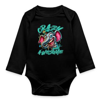 Style de bande dessinée d’éléphant fou mais génial - Body Bébé bio manches longues - noir - Devant