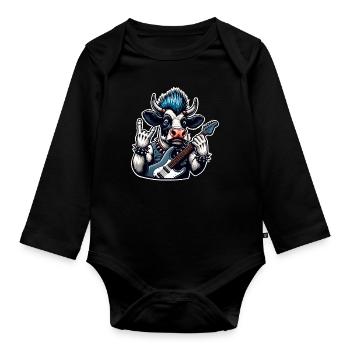 Kuh Rock and Roll Guitarist - Organic Longsleeve Baby Bodysuit - black - Front