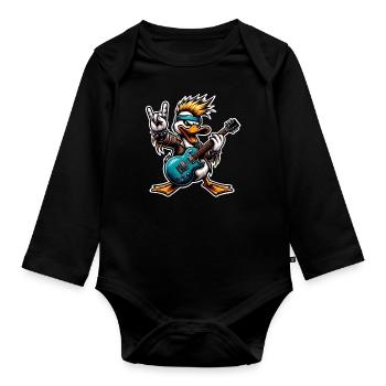 Duck Rock and Roll Guitariste - Body Bébé bio manches longues - noir - Devant