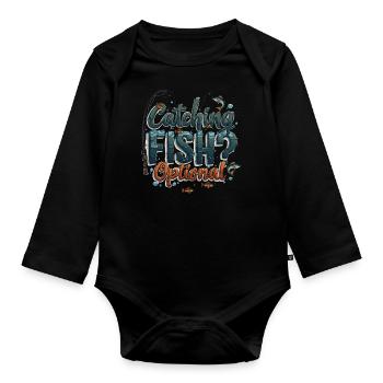 Attraper du poisson ? Optionnel! Chemise de pêche pêcheur - Body Bébé bio manches longues - noir - Devant