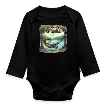 Catching Fish? Optional! Fisherman Fishing Shirt - Organic Longsleeve Baby Bodysuit - black - Front