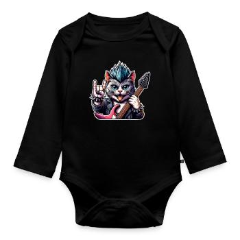 Katze Rock and Roll Gitarrist - Baby Bio-Langarm-Body - Schwarz - Vorne