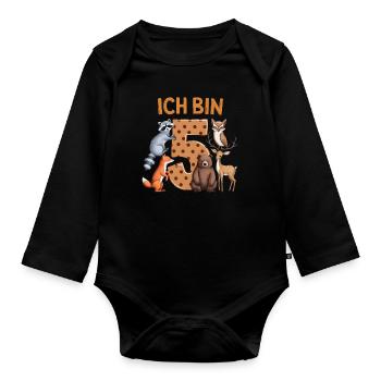 5th Birthday 5 Years Forest Animals Forest Animals - Organic Longsleeve Baby Bodysuit - black - Front