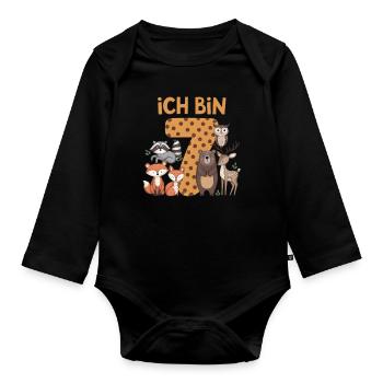 7th Birthday 7 Years Forest Animals Forest Animals - Organic Longsleeve Baby Bodysuit - black - Front