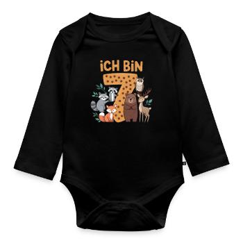7th Birthday 7 Years Forest Animals Forest Animals - Organic Longsleeve Baby Bodysuit - black - Front