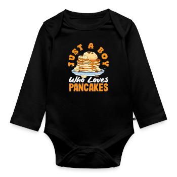 A boy who loves pancakes - Organic Longsleeve Baby Bodysuit - black - Front