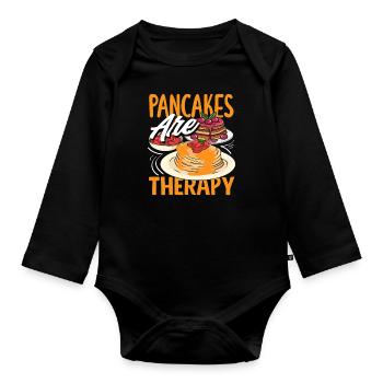 Pancakes are therapy enjoyment - Organic Longsleeve Baby Bodysuit - black - Front