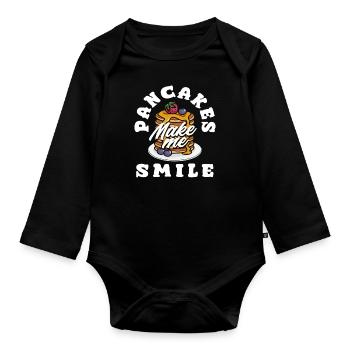 Pancakes make me smile - Organic Longsleeve Baby Bodysuit - black - Front