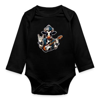 Kuh Rock and Roll Guitarist - Organic Longsleeve Baby Bodysuit - black - Front