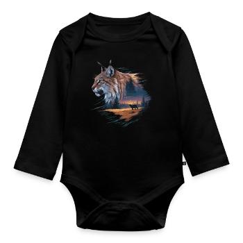 Luchs in der Wildnis – Mystische Naturkunst - Baby Bio-Langarm-Body - Schwarz - Vorne