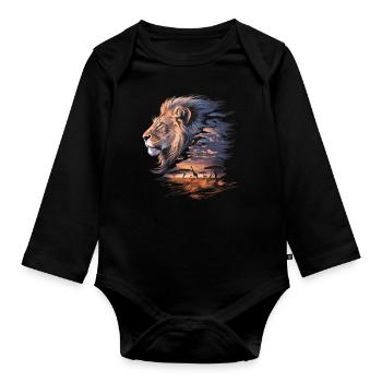 King of the Savannah – Epic Lion Art - Organic Longsleeve Baby Bodysuit - black - Front