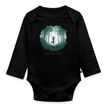 Yoga is my Therapy – Yoga & Meditation Forest - Organic Longsleeve Baby Bodysuit - black - Front