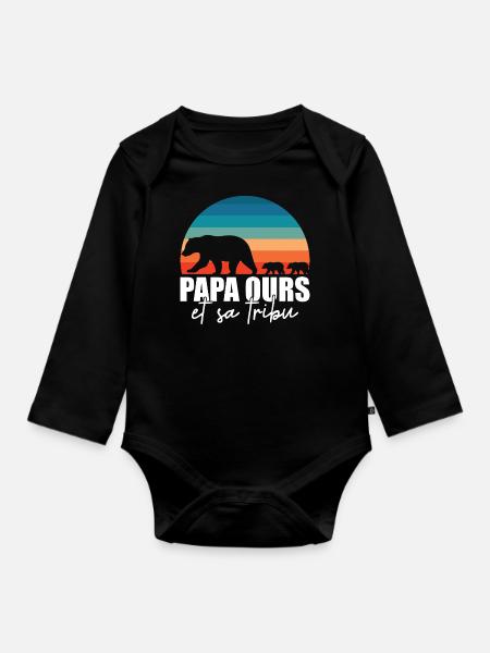 Papa ours - Petits ours - Body Bébé bio manches longues - noir