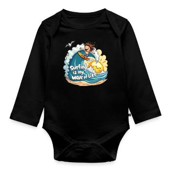 Le surf est ma vague de vie – Surfer & Ocean - Body Bébé bio manches longues - noir - Devant