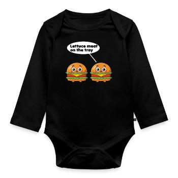 Salatfleisch auf dem Tablett lustiges Burger-Wortspiel - Baby Bio-Langarm-Body - Schwarz - Vorne