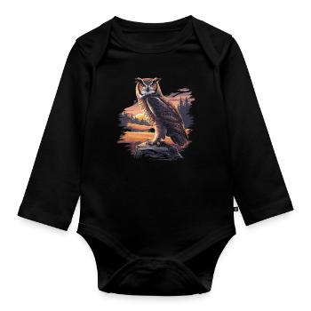 Majestätische Eule – Mystische Wildnis - Baby Bio-Langarm-Body - Schwarz - Vorne