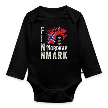 Norway Norway Norge Coordinates Finnmark North Cape - Organic Longsleeve Baby Bodysuit - black - Front