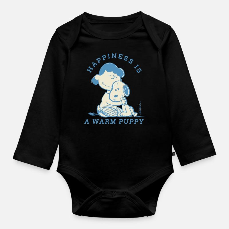 Peanuts Design Le Bonheur C’est Un Chiot Chaud - Body Bébé bio manches longues - noir