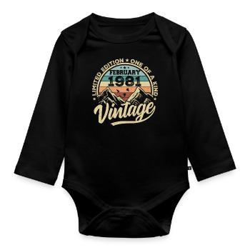 February 1981 Vintage Retro, February 1981 Gift - Organic Longsleeve Baby Bodysuit - black - Front