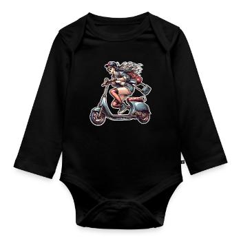 Motorroller Mofa Moped Roller - Baby Bio-Langarm-Body - Schwarz - Vorne