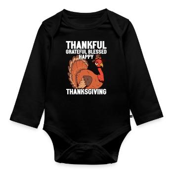 Trruthahn Thanksgiving Funny Design - Organic Longsleeve Baby Bodysuit - black - Front