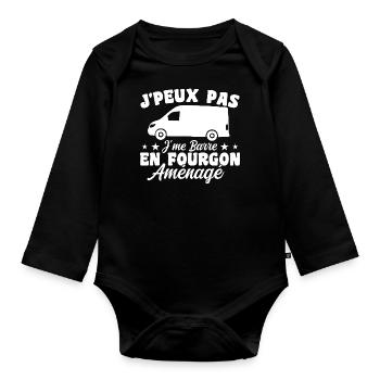 J'peux pas j'me barre en fourgon aménagé - Body Bébé bio manches longues - noir - Devant