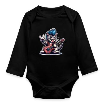Katze Rock and Roll Gitarrist - Baby Bio-Langarm-Body - Schwarz - Vorne