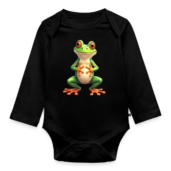 frog funny tree frog red-eyed tree frog - Organic Longsleeve Baby Bodysuit - black - Front