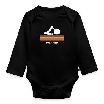 Pilates With Retro Stripe Design - Organic Longsleeve Baby Bodysuit - black - Front