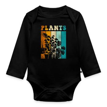 Amoureux des plantes jardinage rétro - Body Bébé bio manches longues - noir - Devant