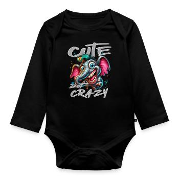 Style de bande dessinée éléphant mignon mais fou - Body Bébé bio manches longues - noir - Devant