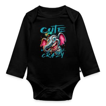 Style de bande dessinée éléphant mignon mais fou - Body Bébé bio manches longues - noir - Devant