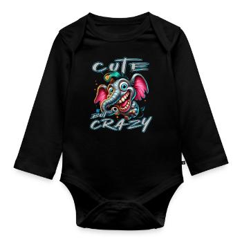 Style de bande dessinée éléphant mignon mais fou - Body Bébé bio manches longues - noir - Devant