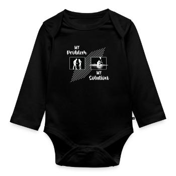 Water Rowing My Problem My Pictogram Mom Paddling - Baby Bio-Langarm-Body - Schwarz - Vorne