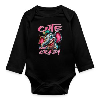 Style de bande dessinée éléphant mignon mais fou - Body Bébé bio manches longues - noir - Devant