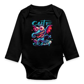 Style de bande dessinée éléphant mignon mais fou - Body Bébé bio manches longues - noir - Devant