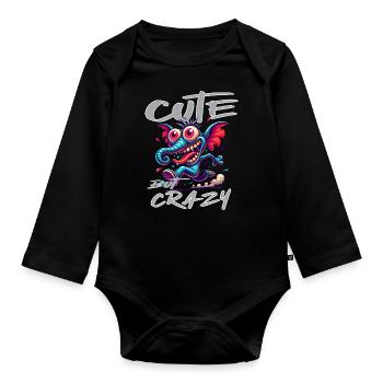 Style de bande dessinée éléphant mignon mais fou - Body Bébé bio manches longues - noir - Devant