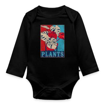 Amoureux des plantes jardinage rétro - Body Bébé bio manches longues - noir - Devant