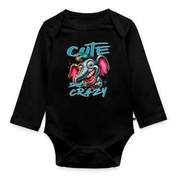 Style de bande dessinée éléphant mignon mais fou - Body Bébé bio manches longues - noir - Devant