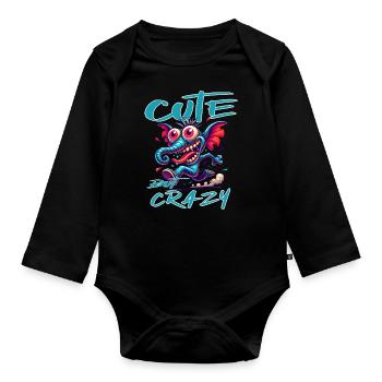 Style de bande dessinée éléphant mignon mais fou - Body Bébé bio manches longues - noir - Devant