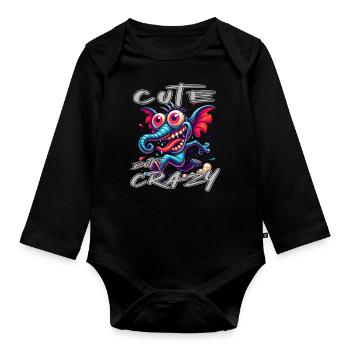 Style de bande dessinée éléphant mignon mais fou - Body Bébé bio manches longues - noir - Devant