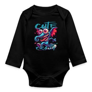 Style de bande dessinée éléphant mignon mais fou - Body Bébé bio manches longues - noir - Devant