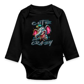 Style de bande dessinée éléphant mignon mais fou - Body Bébé bio manches longues - noir - Devant