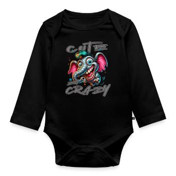 Style de bande dessinée éléphant mignon mais fou - Body Bébé bio manches longues - noir - Devant