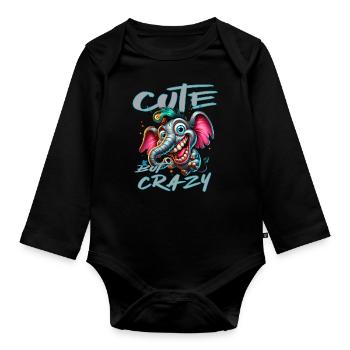 Style de bande dessinée éléphant mignon mais fou - Body Bébé bio manches longues - noir - Devant