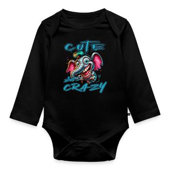 Style de bande dessinée éléphant mignon mais fou - Body Bébé bio manches longues - noir - Devant