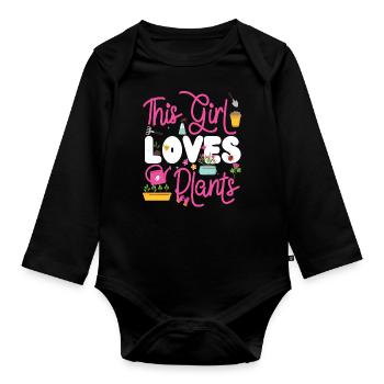 Amateur de plantes jardinière fille ceci - Body Bébé bio manches longues - noir - Devant