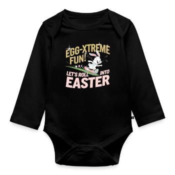Funny Skater Bunny – Idée cadeau de Pâques - Body Bébé bio manches longues - noir - Devant