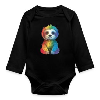 Colorful Rainbow Sloth - Gift Late Riser - Organic Longsleeve Baby Bodysuit - black - Front